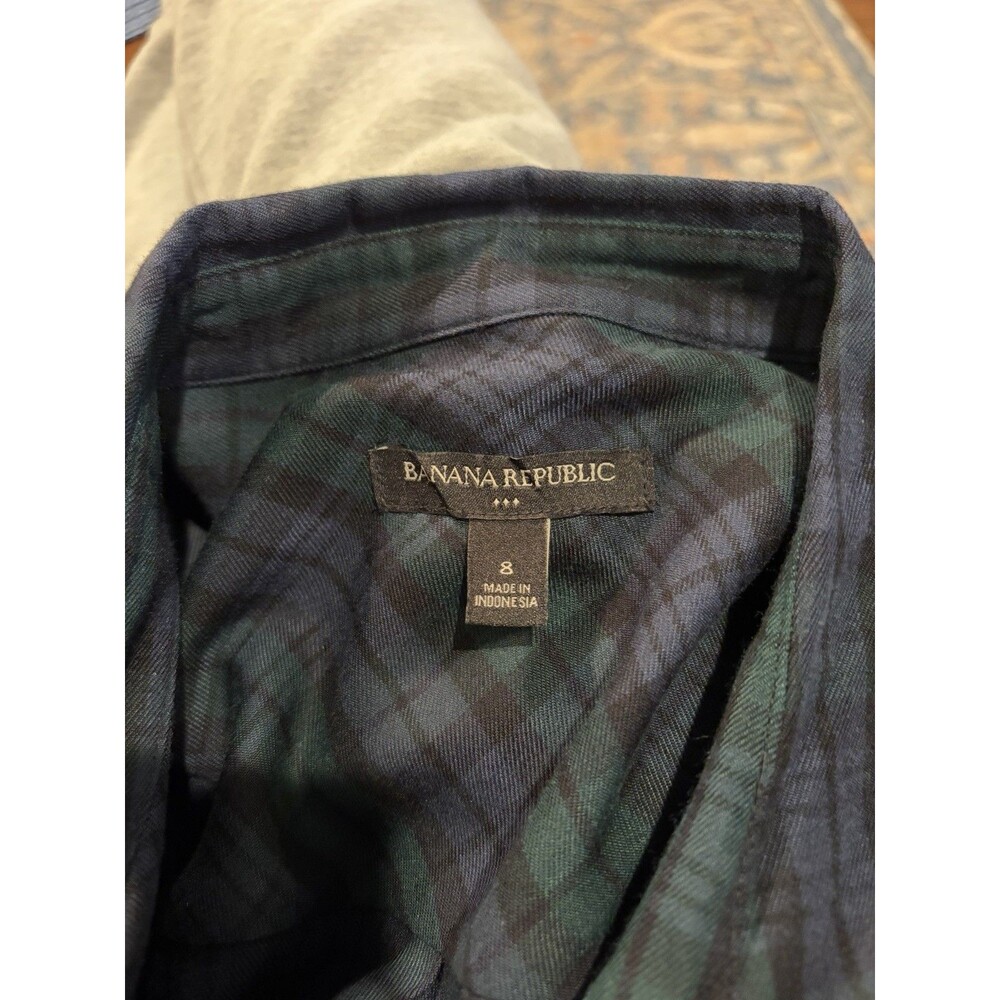 Banana Republic Plaid Shirt Dress Button Front Belted Long Sleeve 8 Blue/Green - Picture 4 of 4